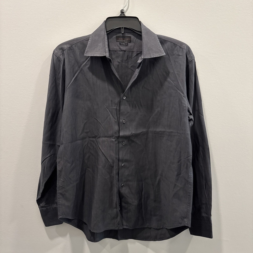 Zara Man Black Tailored‎ Fit Button Up Shirt Sz 17